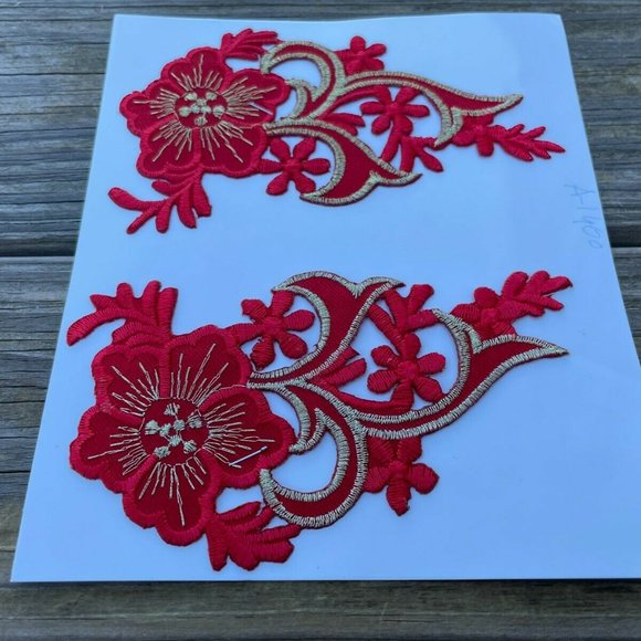 Embroidery Patches Iron On Red Applique Patches Clothes Jacket Jeans set of 2 - Picture 2 of 9